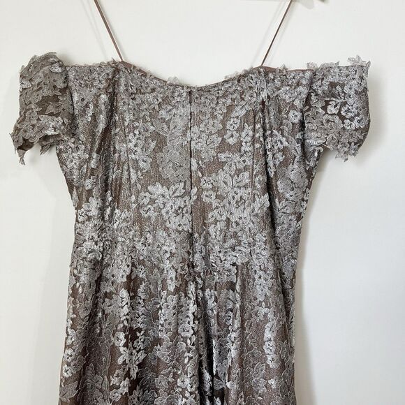Rene Ruiz Neiman Marcus Sweetheart Metallic Lace Formal Dress Gold Women’s 18 - Picture 8 of 16